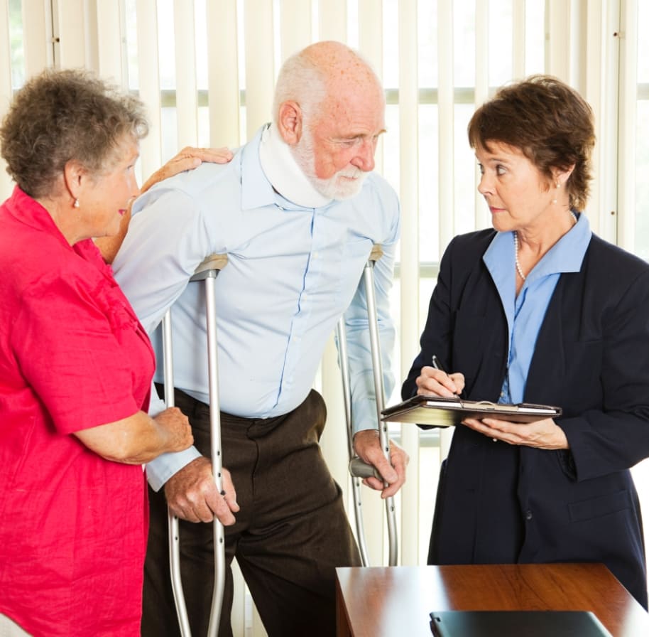 Elderly Gentleman on crutches with neck brace